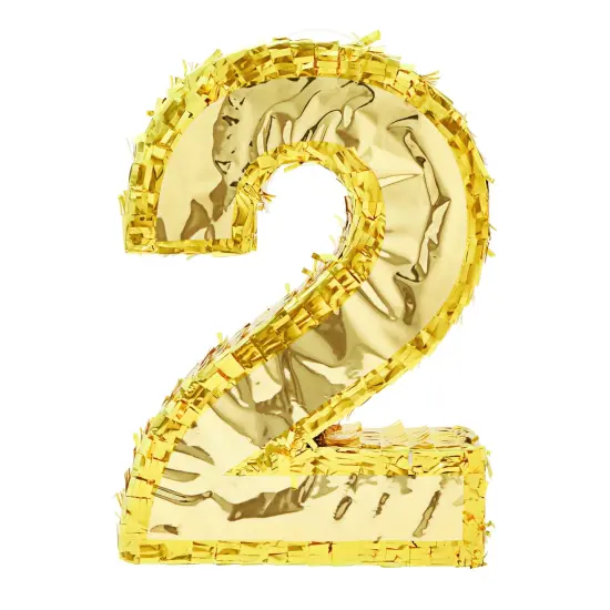 Juvale Gold Foil Number 2 Pinata for Kids Ages 3-14 Birthday Party Decorations, Centerpieces, Anniversary Celebrations, Small (16 x 10.5 x 3 in) {7}