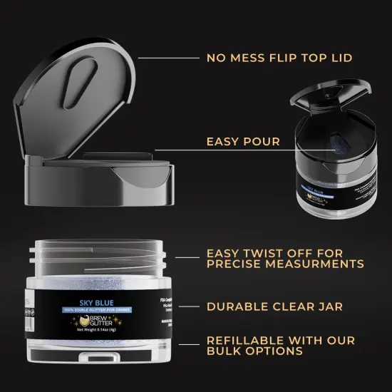 Brew Glitter - Sky Blue Edible Drink Glitter (4g, x1 Flip-Cap Jar) for Beer, Cocktails and Beverages {5}