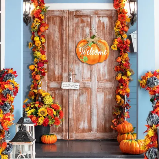 Fall Door Sign Pumpkin Welcome Door Hanger Vintage {4}