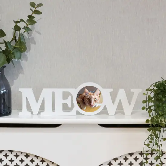 Sublimation Pet Product White Coated Wood Word Blocks D&eacute;cor for Mantle&ndash; Sublimation Ready with 3.74&rdquo; Plate- Meow {4}