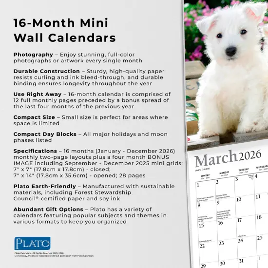 Puppy Pals | 2026 7 x 14 Inch (Hanging) Monthly Mini Wall Calendar | Foil Stamped Cover {6}