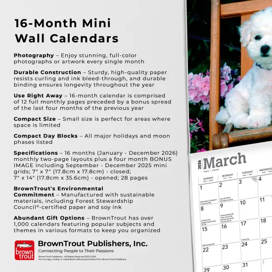 Bichon Frise Puppies | 2026 7 x 14 Inch (Hanging) Monthly Mini Wall Calendar {6}