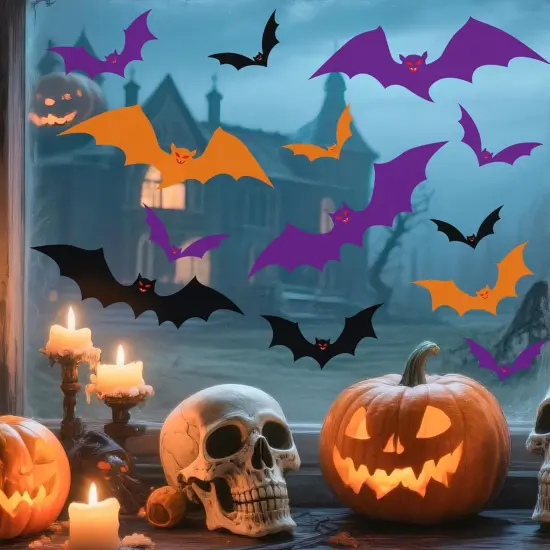 6 Sheet Halloween Bats Window Stickers {4}