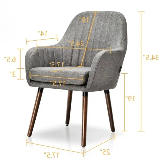 Set of 2 Retro Linen Accent Chairs with Rubber Wood Frame and Ergonomic Curved Backrest Grey {3}