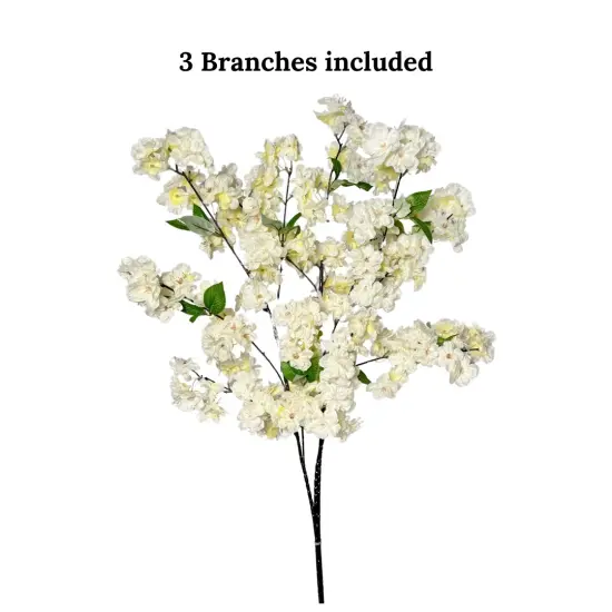 Jade White Cream Silk Cherry Blossom Flower Branches Set of 3 Pack 40'' Inches {5}