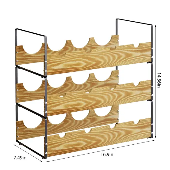 3-Tier Stackable Wine Rack Holds 4 Bottles per Tier, Metal & Bamboo Wine Storage Rack {2}