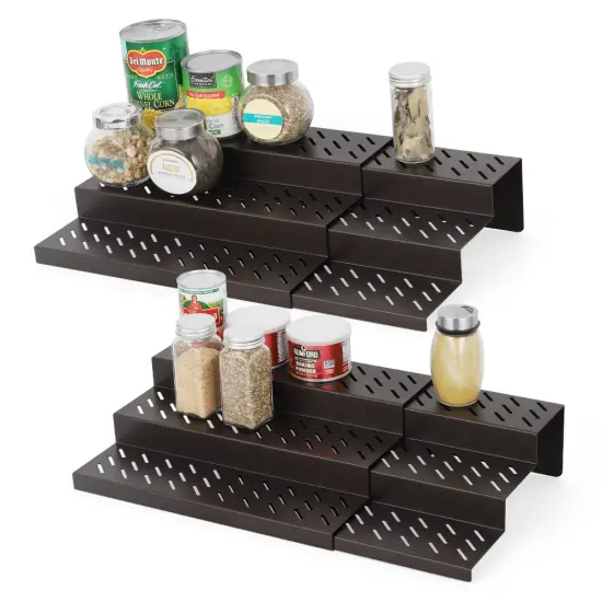 4pcs Bronze Tiered Spice Rack &ndash; Step Shelf Organizer for Kitchen Cabinet, Countertop & Pantry Storage {1}