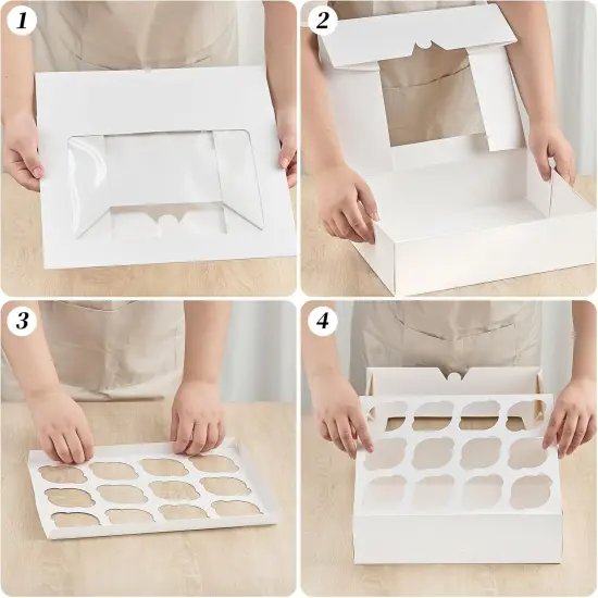 12 Count Cupcake Boxes, 12 Pack White Cupcake Containers with Windows and Inserts, Disposable Cupcake Carriers for Muffins, Treats, Pastries, 13 x 10 x 4 Inches {5}