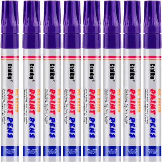 Purple Paint Markers, 8 Pack Oil-Based Waterproof Quick Dry Permanent Paint Pen Set {1}