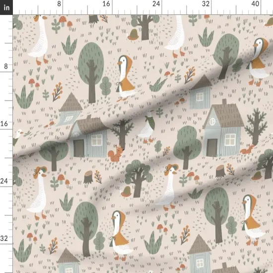 Various Fabrics by the Yard or Fat Quarter Whimsical Nursery Scandi Farmhouse Cottagecore Baby Kids Goose Farm Animals Trees Mushroom Nature Hand Drawn Scandinavian Botanical Snails Custom Printed Fabric by Spoonflower 18080285 {1}