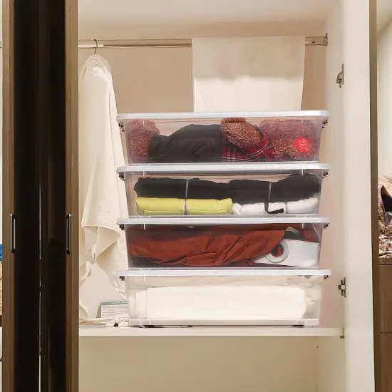 Sorbus 8 Pack 40qt Clear Underbed Stackable Storage Bins with Lids and Handles - Versatile storage for Clothing, Bedding, and More {3}