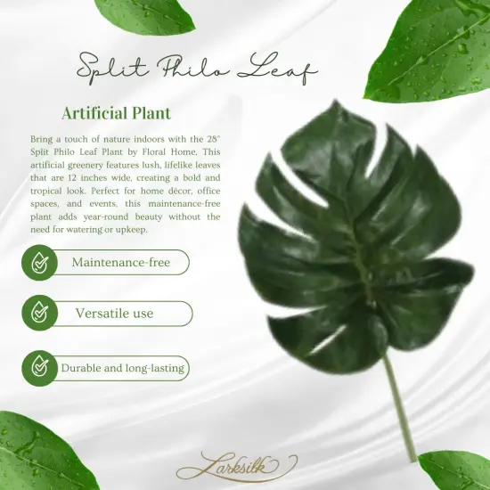 28" Split Philo Leaf Plant - Artificial Greenery, 12" Wide, Perfect for Home Decor, Office Spaces & Events - Year-Round Indoor Decoration, Floral Home by Artificial Flowers {6}