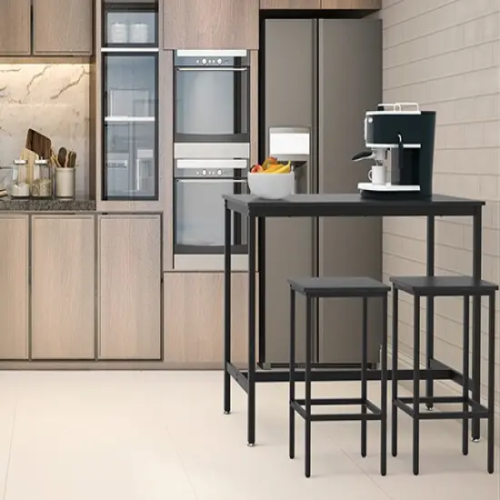 3-Piece Industrial Counter Height Dining Set Breakfast Bar Table with 2 Stools, Space-Saving Kitchen Bistro Set, Adjustable Feet Black {2}