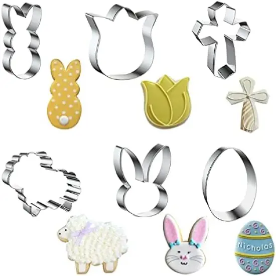6 Pieces Easter Metal Cookie Cutters Set For Kitchen Baking, Easter Egg Rabbit Cross Cookie Mold Stainless Steel For Easter Day Holiday Party Baking Gift Small Biscuit Cutters {1}