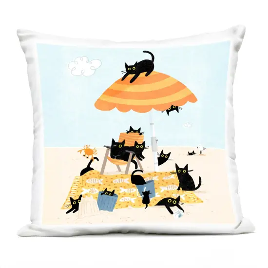 Stupell Industries Black Cat Beach Day Outdoor Printed Throw Pillow Design by Leeza Hernandez, 18 x 7 x 18 {1}