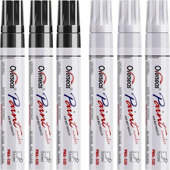 White and Black Paint Pens Paint Markers - 6 Pack Permanent Oil Based Paint Pen {1}