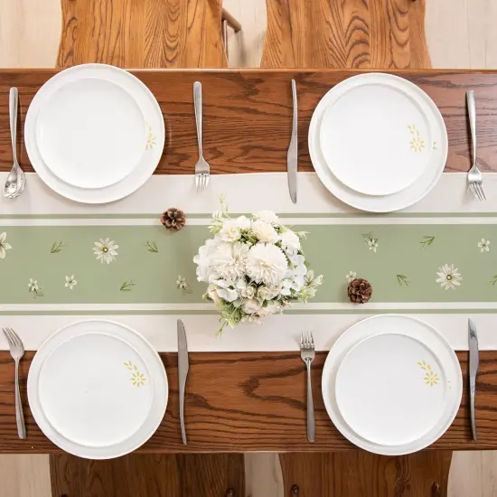 Spring Table Runner, Flower Easter Summer Seasonal Holiday Kitchen Dining Table Decorations, Indoor Outdoor Home Party Decor 13 x 72 Inch (Green, 13" x 72") {3}