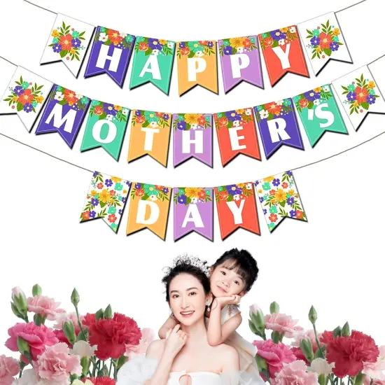 Mother&rsquo;s Day Banner Happy Mom Day Colorful Decorations {3}
