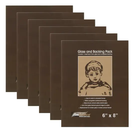 Ambiance Picture Frame Glass and Backing 6x8" - 6 Pack &ndash; 2mm Thick Glass Sheets with White Corrugated Cardboard Backing &ndash; Replacement Glass for Open-Back Frames {1}