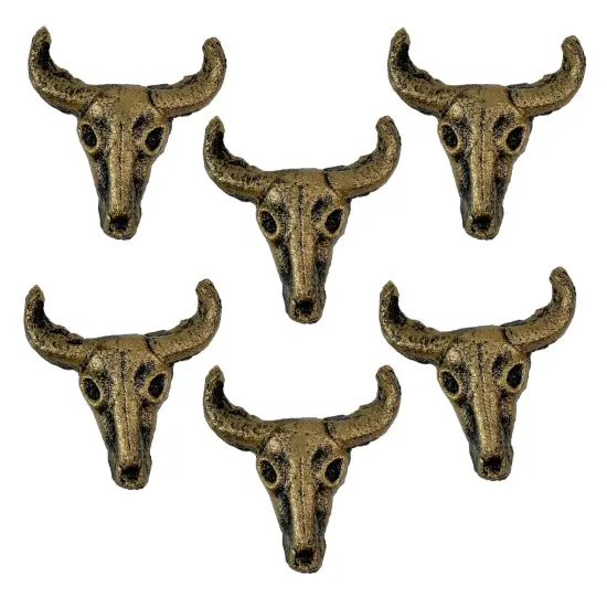 Rustic Cast Iron Western Steer Skull Drawer Pulls Home Cabinet Knobs - Set of 6 {5}
