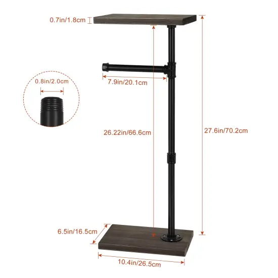 Vertical Industrial Toilet Paper Holder with Wooden Shelf Freestanding Bathroom Organizer for Paper Towels, Tissues, & Toiletries Rustic Tubular Design, 4-Roll Storage, Easy Assembly {2}