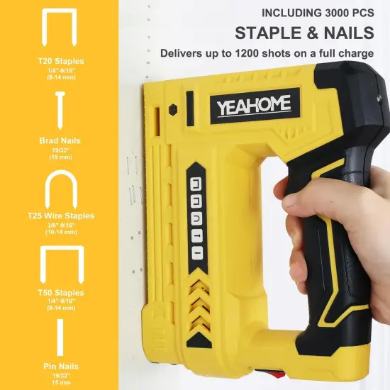 Electric Staple Gun, 5 in 1 Cordless Staple Gun for Upholstery with 1200 5/16" Staples, 600 1/2" U-Shape Staples, 600 19/32&rdquo; pin Nails, 60019/32&rdquo; Nails and 1 USB Charger Cable {2}