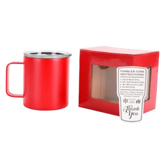 Makerflo 12 oz Powder Coated Camper Mug with Leak-Proof Clear Lid, Ideal for Craft and Personalization (Laser Engraving, UV DTF, Epoxy, and Vinyl) Red {1}