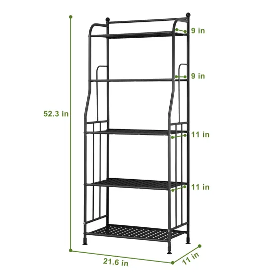 5 Tier Iron Floor Standing Storage Rack, Small Bookshelf, Multi-Purpose Plant Rack, Living Room Kitchen Bedroom Organizer {2}