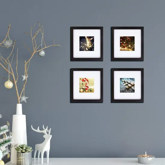 8x8 Picture Frames 4 PCS - Made of Solid Wood Covered by Plexiglass Display 4x4/6x6 with Mat or 8x8 without Mat, for Table Top Display and Wall Mounting Photo Frame Black {5}