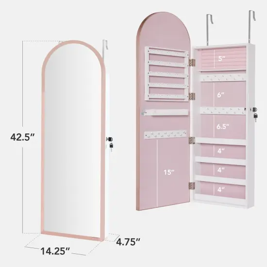 Best Choice Products Door/Wall Mounted Arch Mirror Jewelry Armoire, w/ Metal Frame, Lockable Door Rose Gold {2}