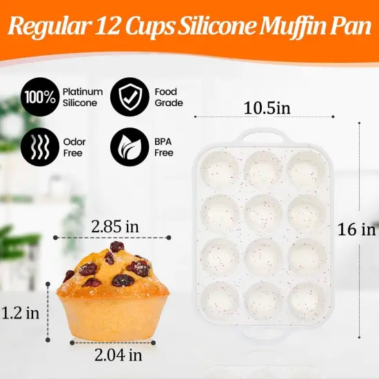 Silicone Muffin Pan, with Metal Reinforced Frame Regular Size 2.8Inch Silicone Cupcake Pan Nonstick 12 Cups for Baking Homemade Muffins, Cupcakes, Egg Bites 2 Pack Dishwasher Safe BPA Free {2}