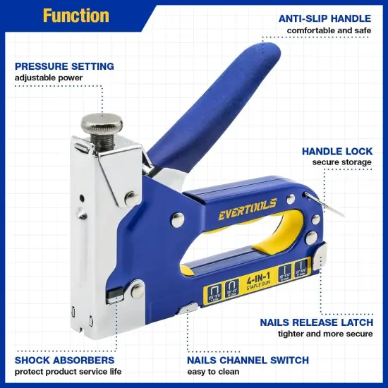 Heavy Duty 4-in-1 Staple Gun, 6000pcs Staples Manual Brad Nailer, Upholstery Stapler Nail Gun for Fixing Material, Decoration, Carpentry, Furniture, Doors and Windows. {2}