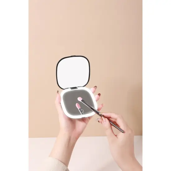 Black - 1x/3x Magnifiying Rechargeble LED Compact Makeup Mirror {3}
