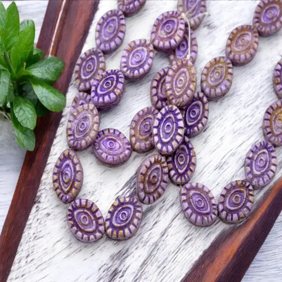 *10* 14x11mm Purple Washed Opaque Matte Purple Picasso Mystic Eye Beads {4}