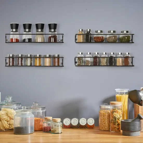 4pcs Large Brown Tiered Spice Rack &ndash; Step Shelf Organizer for Kitchen Cabinet, Countertop & Pantry Storage {2}