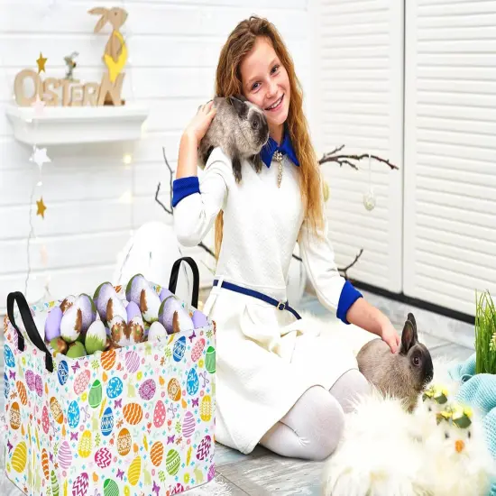 Easter Storage Basket 14.9x10.2x9.8 Inch - Foldable Bunny Decor Organizer with Waterproof Lining, Kids Toy & Holiday Gift Bin {5}