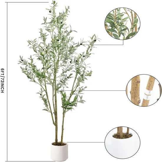 Olive Trees Artificial Indoor 6ft 1Pack - Artificial Plants with White Pot - Artificial Tree for Home Office Living Room Corner {2}