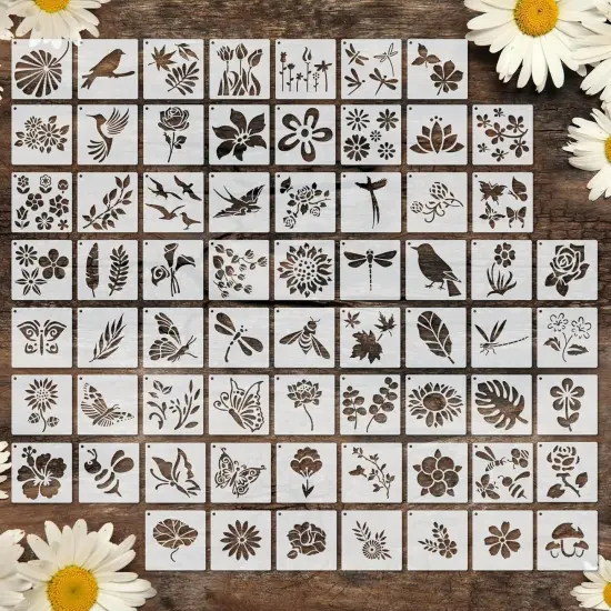 66 Pcs Small Stencils for Crafts Reusable 3 Inch Stencils (Flowering Plants) {6}