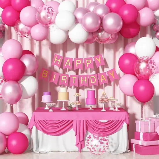 Pink Balloons Set 12 Inch Hot Pink and White Balloons (Pink White) {3}