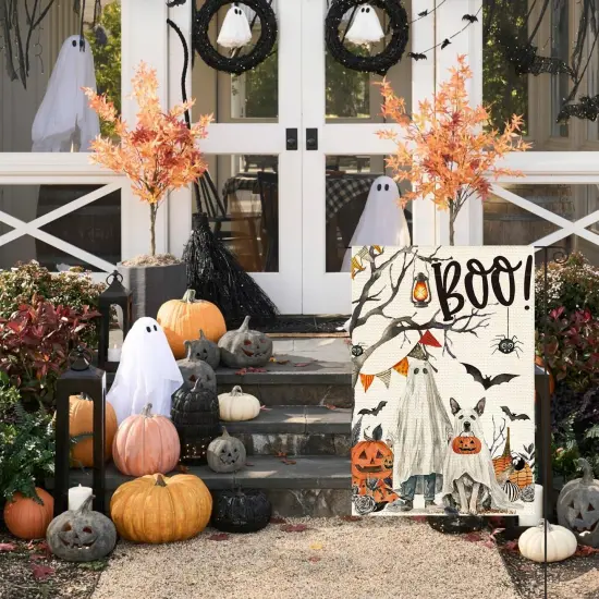 Halloween Boo Garden Flag Ghost Dog Spooky 12x18 Inch(White) {5}