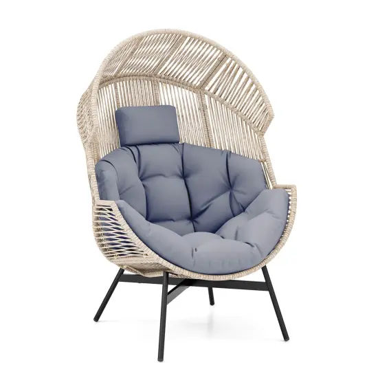 Costway Oversized Egg Style Chair with Cushions & Headrest Heavy-Duty Metal Frame for Yard Off White/Grey/Black {7}