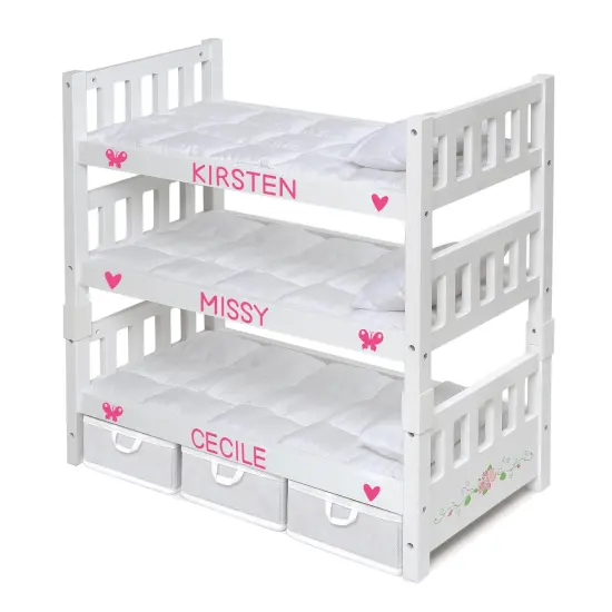 Badger Basket 1-2-3 Convertible Doll Bunk Bed with Bedding, Baskets and Free Personalization Kit - White Rose {4}