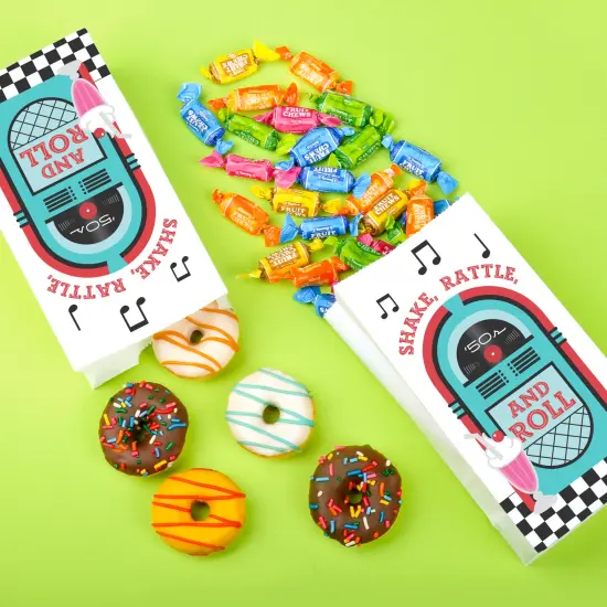 Big Dot of Happiness 50's Sock Hop Popcorn Bags, 1950s Rock N Roll Party Favor Snack Treats, Free-Standing Individual White Paper Bags - 25 Count {4}