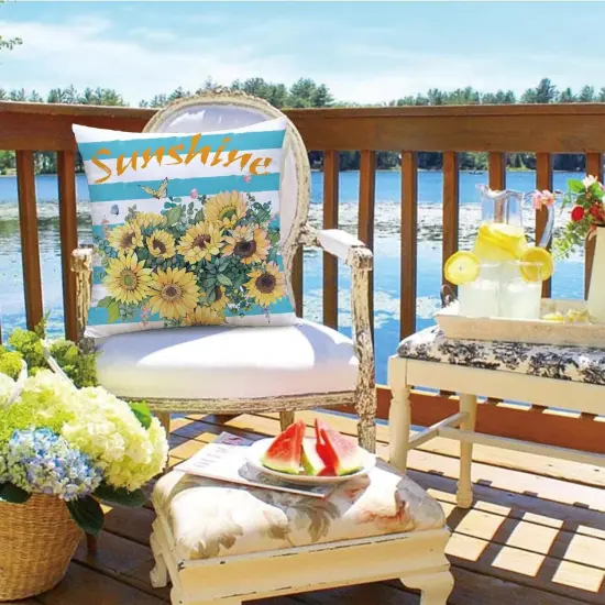 Sunflower Pillow Cover 18 x 18 Inch Set of 4 Spring Summer Throw Pillow Covers Floral Double-Sided Printing Blue Cushion Cover for Sofa Home Decor {2}