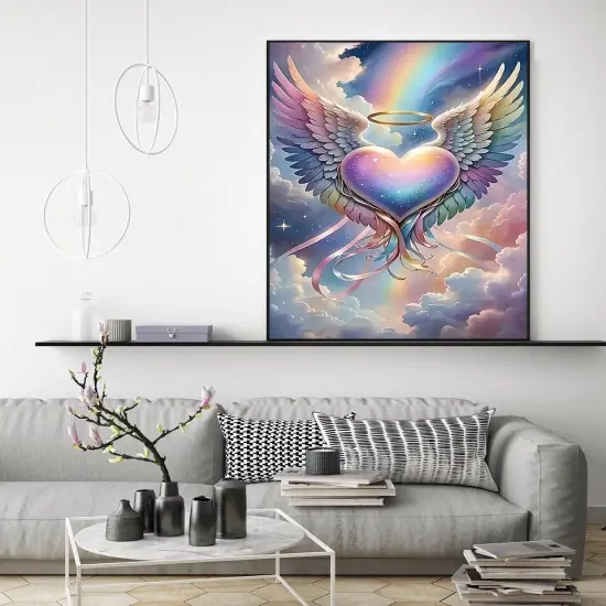 Diamond Art Kits for Adults Beginners, 5D DIY Full Round Drill Diamond Painting Kits Colorful Love Heart,Paint by Diamonds Dot Gem Art Crystal Angel Wing,Home Wall Decor 12X16Inch {3}