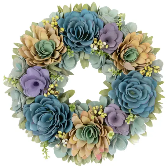 Northlight Artificial Floral Wooden Spring Wreath with Seed Pods - 14" Blue {3}
