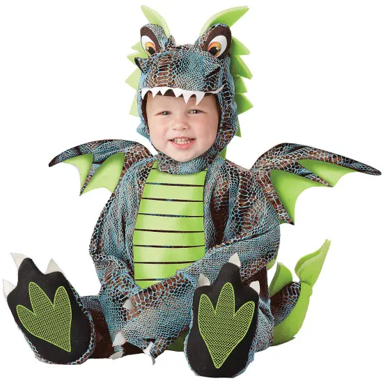Toddler Darling Dragon Costume Multi Color Scaly Jumpsuit Wings Hood {1}