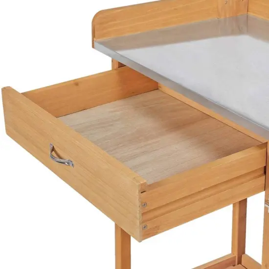 Garden Potting Bench with Steel Table Top and Storage Cabinet and Hooks {2}