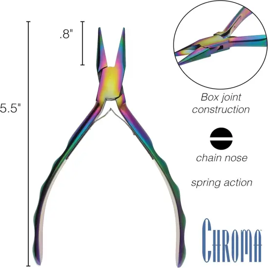 The Beadsmith Chroma Series Chain Nose Pliers, 5.5 inches (140mm), stainless-steel head, rainbow titanium coating, contoured comfort grip handle and double-leaf spring, tool for jewelry making {4}