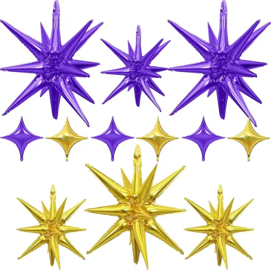 Purple Gold Star Balloons Foil 12pcs(Purple Gold) {1}